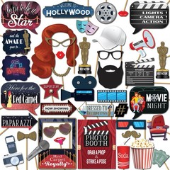 Hollywood Photo Booth Props – 41-pc Photobooth Kit with 8 x 10-Inch Sign, 60 …
