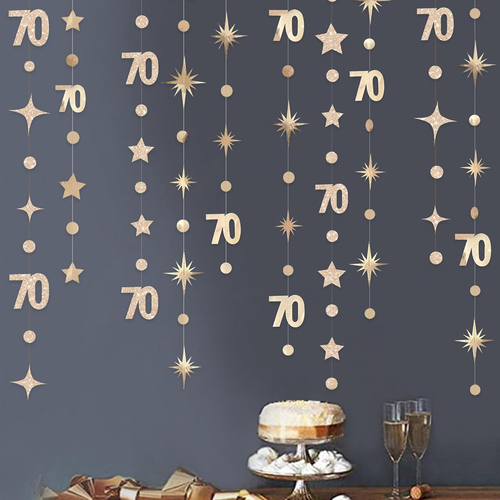 Champagne Gold 70Th Birthday Decorations Number 70 Circle Dot Star Garland Metal