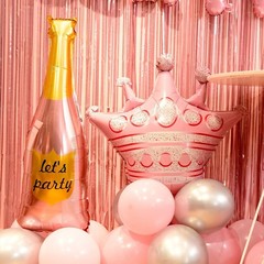 Pink Birthday Decorations Set with Banner, Balloons, and Fringe Curtains