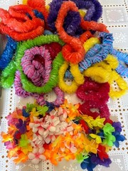 LARGE Hawaiin Luau flower leis assorted lot lei kits and fun parasol party picks