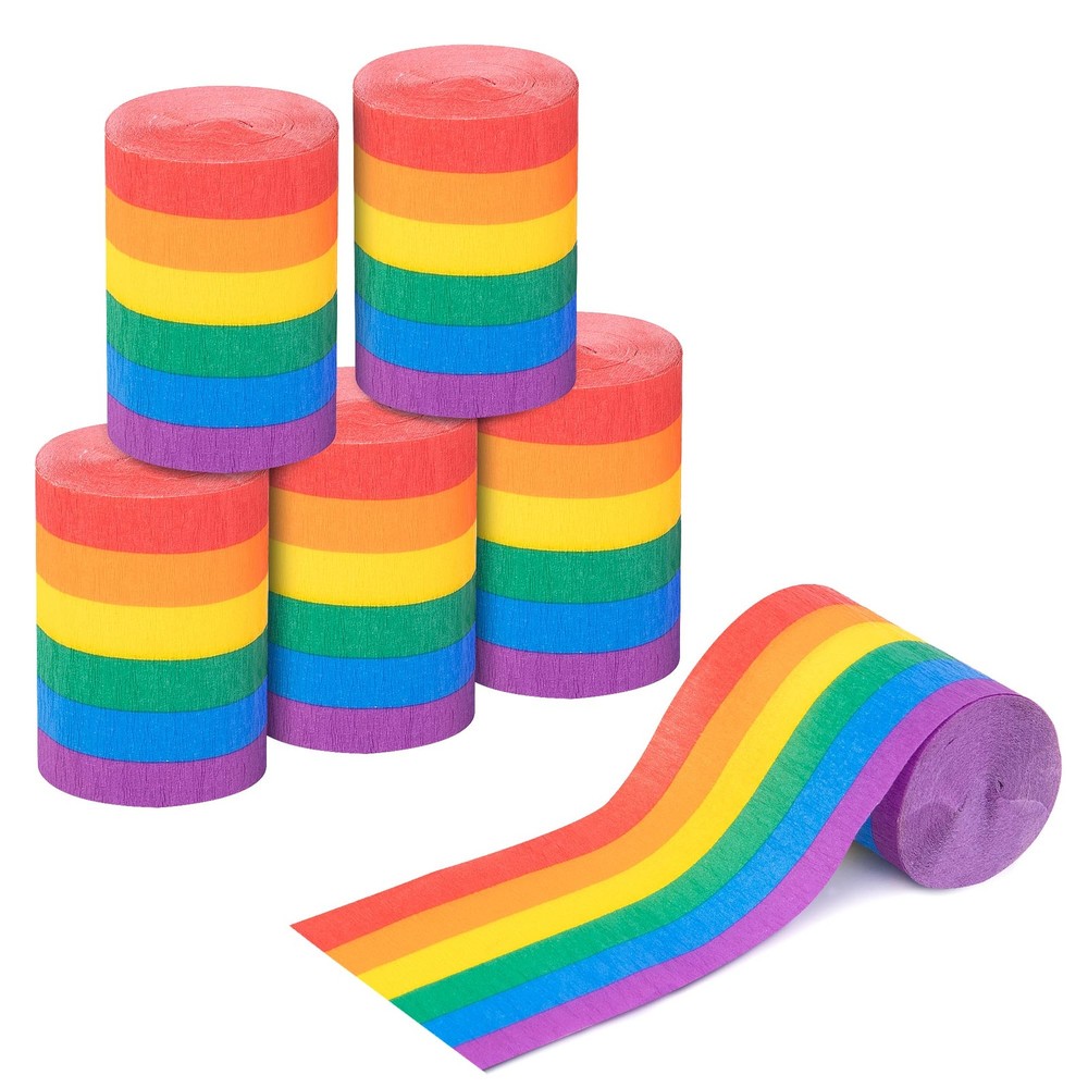 6 Rolls Rainbow Crepe Paper Streamers 197ft Colorful Party Decorations