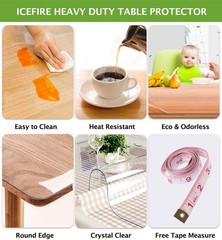 Clear PVC 1.5mm Vinyl Table Cover Protector for Dining Table, Rectangular