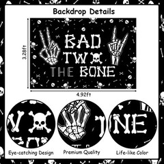 Bad Two The Bone Backdrop Banner, Skeleton Theme 2nd Birthday Decorations for…