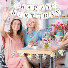 Floral Happy Birthday Banner Set Flower Garland Party Decoration for Girls Women