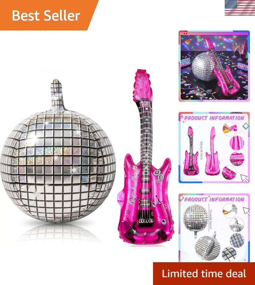 80s/90s Inflatable Disco Ball & Guitar – Lightweight, Self-Sealing Decorations