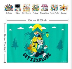 Tom And Jerry Party Backdrop/Wall Hanging «Let’s Explore» Approximately 3’x5″