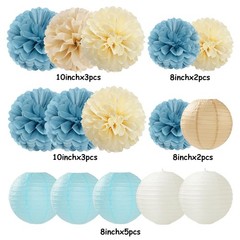 Dusty-Blue Champagne Party-Decorations -Flowers Lanterns – 15pc Boho Beige Go…