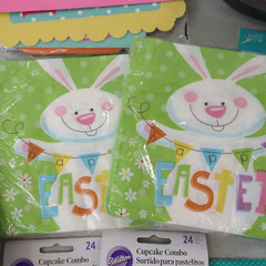 Large Easter Spring Bunny Party Supply Lot Napkins plates table cloths Bags Pan