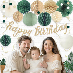 Sage Green Happy Birthday Decorations for Women, Pre-Strung Happy Birthday Banne