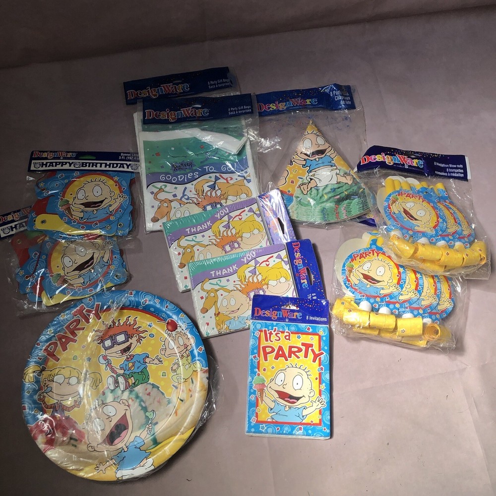 Designware 1998 Rugrats Vintage Party Decor Banner Hats Cards Bags Plates NEW