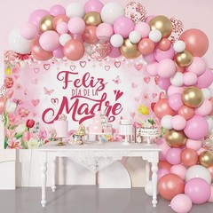 Feliz Día De La Madre Backdrop Pink Tulip Floral Mexican Happy Mother’s Day Deco