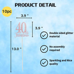 10-Pack Double Sided Fabulous and 40th Birthday Centerpieces for Tables, Number