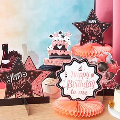 Clabby 12 Pieces Happy Birthday Table Decorations Rose Pink, Black, White