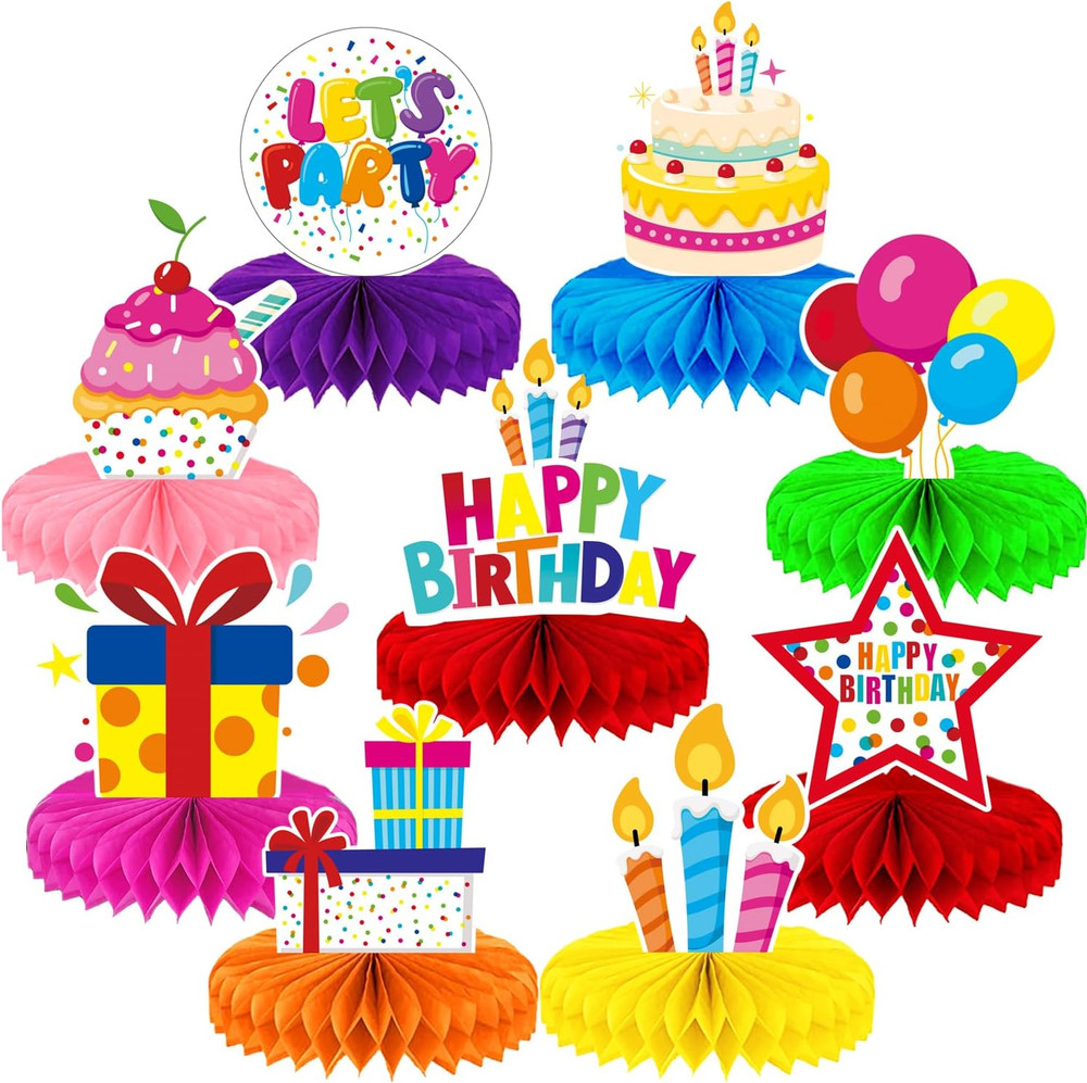 Birthday Table Decorations – 9 Pcs Colorful Happy Birthday Centerpieces for Tabl