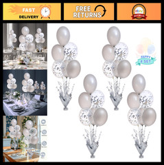 4 Set Silver Table Balloon Centerpiece Kit with Confetti Balloons for Parties
