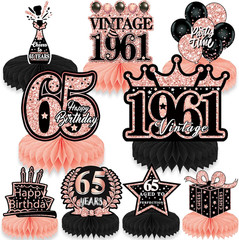 65Th Birthday Decorations for Women, 9PCS Vintage Honeycomb Centerpieces Table D