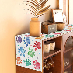Watercolor Colorful Paw Prints Table Runner Happy Birthday Tablecloth Holiday Pa