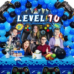 90PCS 10th Video Game Party Decorations for Boys – Blue 10th Video Game Backd…