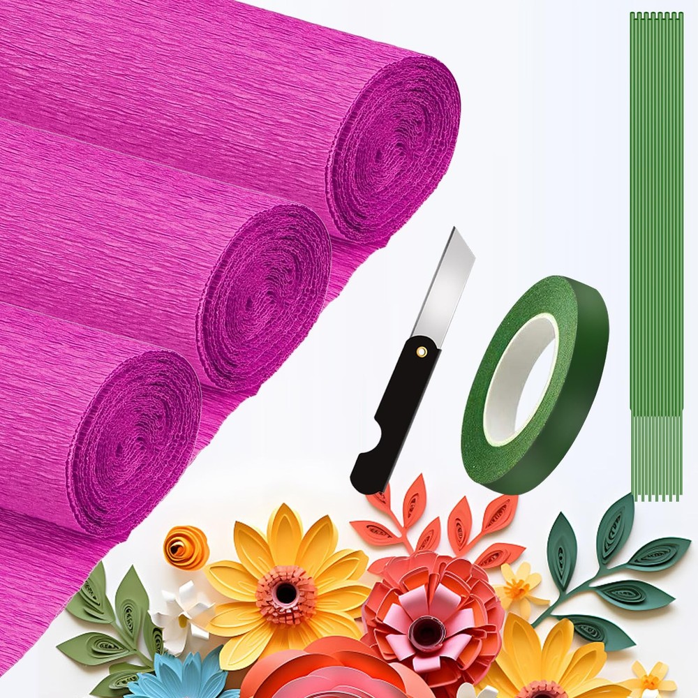 Rollo de papel crepé (9,8 pulgadas x 8,2 pies/3 rollos), papel crepé regalo DIY
