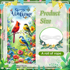 Spring Welcome Door Cover Decorations Spring Summer Bird Flower Door Banner E…