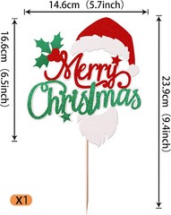 Santa Hat & Beard Cake Topper Christmas Cake Topper Red, Green & White Glitter.