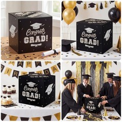 Graduation Decorations 2026 Card Box, Black Silver Congrats Grad Paper Gift Crad