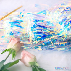 Iridescent Party Streamers Backdrop – Neon Transparent Holographic Tinsel Foil
