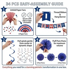 34PCS 4th of July Decorations Patriotic Decorations Love USA Banner Red White…