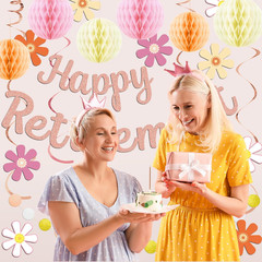 Retirement Party Decorations for Women, Rose Gold Happy Retirement Banner Female