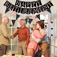Happy Retirement Banner Rose Gold and Black Retirement Banner Glittery Pennant F