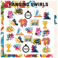 24 PCS Running Hanging Swirl Spiral Ceiling Decor Sports Party Supplies