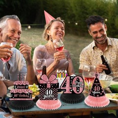 9 PCS Rose Gold Black Happy 40th Birthday Table Honeycomb Centerpieces