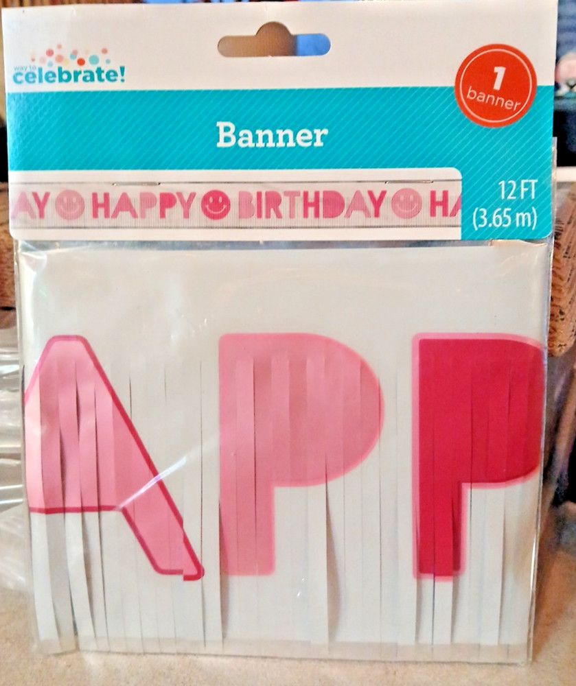 Way To Celebrate Pink Smiley Face Happy Birthday Banner 12ft Retro Party Decor