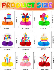 Birthday Table Decorations – 9 Pcs Colorful Happy Birthday Centerpieces for Tabl