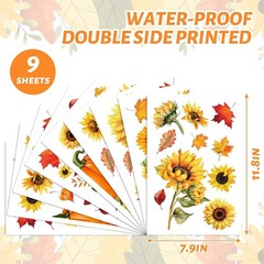 9 Sheets Fall Sunflower Window Clings 7.9 x 11.8 inch, Multicolor