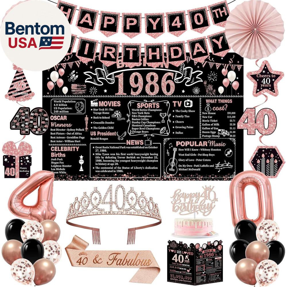 40Th Birthday Decorations for Women,32Pcs Back in 1986 Birthday Party Decoration