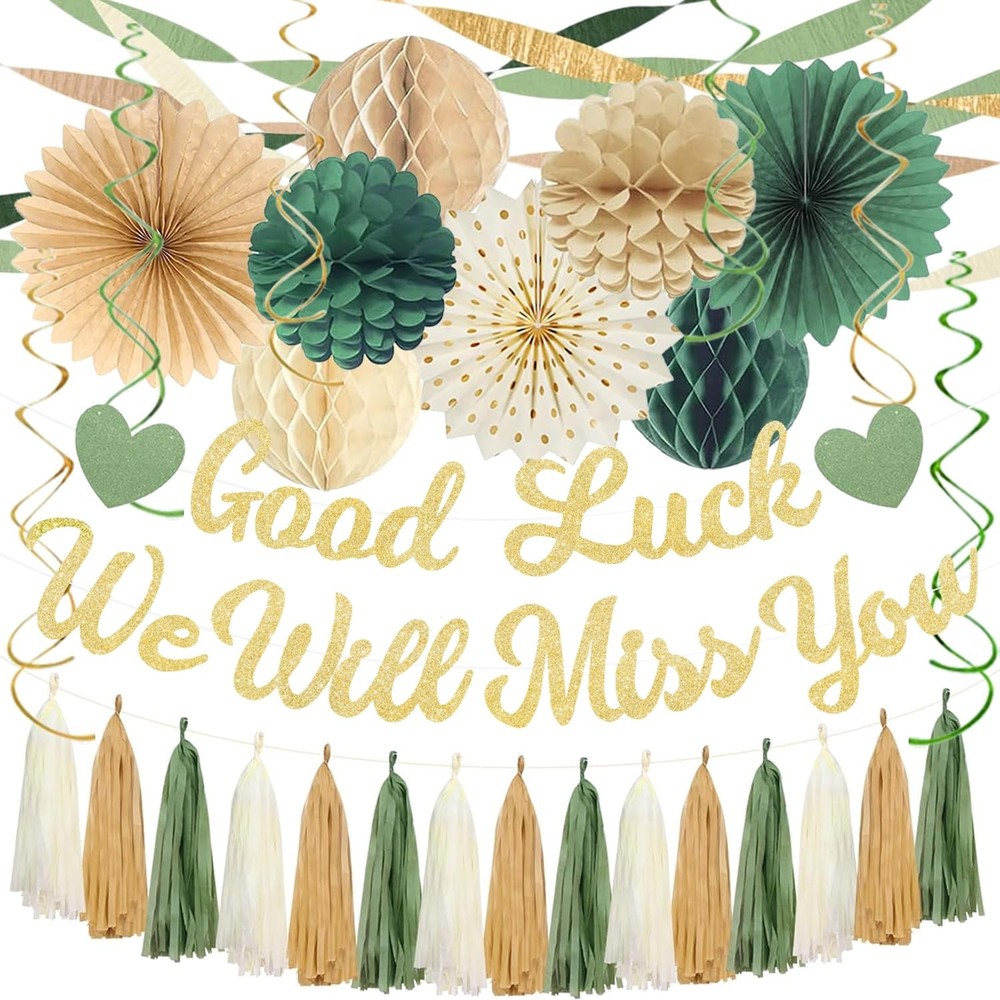 Green Farewell Party Decorations Men Women, Good Luck We Will Miss You Banner…