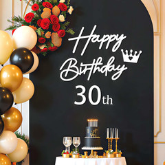 White Happy Birthday Backdrop Sign with Custom Age Numbers and Glitter Letters