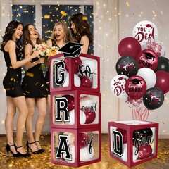 2026 Graduation Decorations – Maroon Balloon Boxes with Letters 2026 Grad & S…