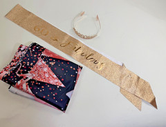 60th birthday party decorations – Tiara, Sash, Banner Pink