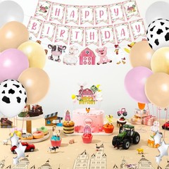Hungdao 58 Pcs Farm Birthday Decorations Pink Barnyard Farm Animal Party Supp…