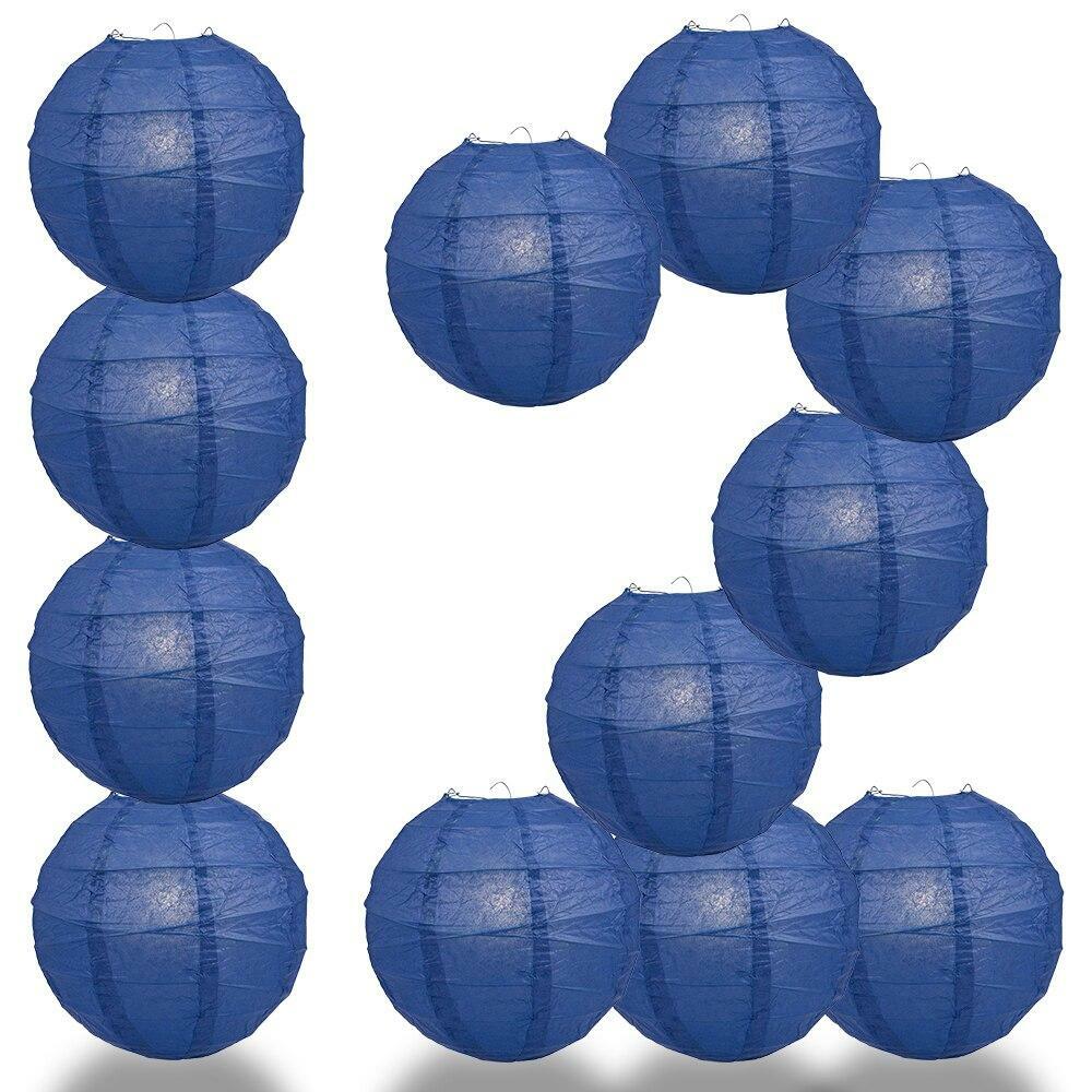 BULK PACK (12) 16″ Navy Blue Round Paper Lantern, Crisscross Ribbing, Chinese Ha