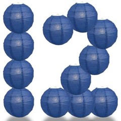 BULK PACK (12) 16″ Navy Blue Round Paper Lantern, Crisscross Ribbing, Chinese Ha