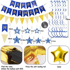 Navy Blue Gold Birthday Decorations, Happy Birthday Banner and Gold Star Ball…