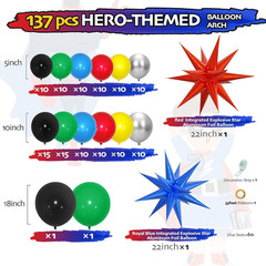 137Pcs Red Blue Yellow Green Black Balloon Arch Garland Kit with Balloons for Bi
