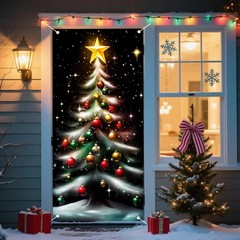 Christmas Door Cover for Front Door Decorations Festive Sparkling Christmas T…