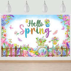 Hello Spring Banner Photo Backdrop 6 x 3.6 ft Colorful Floral Easter Holiday Par