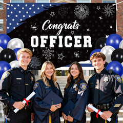 Police Party Decorations Congrats Officer Banner with 14Pcs Latex Balloons Black