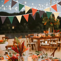 32Ft Orange Green Brown Party Decorations Triangle Flag Pennant Bunting Fabric G