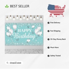 Glittering Turquoise and Silver Party Backdrop 5.9 x 3.6 Feet for Celebrations